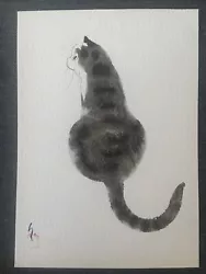 Buy CHENG YAN Artist Cat Looking Thoughtful ORIGINAL Painting SIGNED Approx 7” X 5” • 19.99£