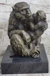 Buy Bronze Sculpture DEAL Signed Gorilla W/ Baby Monkey Animal Art De Statue NR • 157.70£