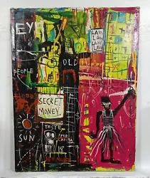 Buy JEAN-MICHEL BASQUIAT ACRYLIC ON CANVAS LARGE PAINTING 46  X 35  AMERICAN PAINTER • 561.73£