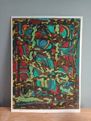 Buy Orig Gouache Painting Artwork Abstract Contemporary Green Red Blue Gold F K Owen • 17£