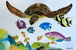 Buy Original Watercolor Painting Hand Signed Tropical Clown Fish / Turtle • 4,606.84£