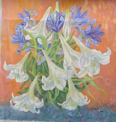 Buy Superb Mixed Lillies Oil On Canvas By Cicely Glyn De Beer 1892-1973 Signed 1960 • 100£
