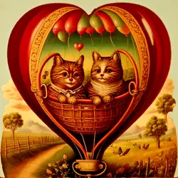 Buy Louis Wain Cute Pet Cat Balloon Valentine's Day Painting 8x8 Canvas Art Print • 11.84£