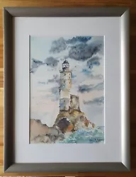 Buy Lighthouse Original Watercolour Painting Moody Landscape Framed  • 35£