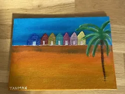Buy Acrylic Painting On Canvas Board 7x5 Acrylic Artwork Beach Huts • 3£