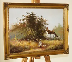 Buy LES PARSON (b.1945 ) Oil Painting Girl With Toy Trolley In Countryside Landscape • 165£