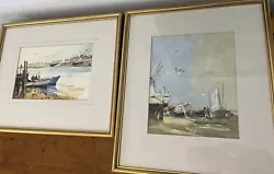 Buy 2x Paintings Watercolours Pair Seaside Boats Sea Landscape By John Coxhill • 50£