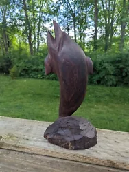 Buy Wood Dolphin Hand Carved Heavy Dense Wood 13”  On Solid Base • 11.16£