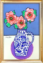 Buy Original Painting Of Red Anemomes In A Decorative Vase,Folk/naive Art,Flower • 50£