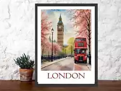 Buy London Bus Travel Watercolor Big Ben Painting Print Modern Wall Art  A5 A4 A3 • 4.99£