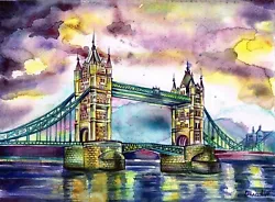 Buy LONDON, TOWER BRIDGE  Original Watercolour Painting Original Not A Print, 3 • 175.99£