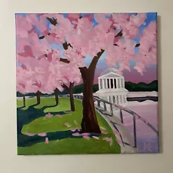 Buy ‘DC Cherry Blossoms’Original Acrylic Painting 12 X 12  Canvas. Unframed Wall Art • 23.98£