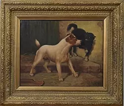 Buy Parlour Games Terrier And Black Cat In Stand-off Oil Painting Arthur Batt C1880s • 3,500£