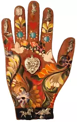 Buy Vintage Hand Painted Wood Left Hand Mexico 9   Embellished Heart Freida • 56.69£