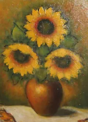 Buy Vintage Impressionist Still Life With Sunflowers Oil Painting Signed • 196.89£