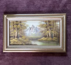 Buy Golden Landscape Painting With Trees & Mountain Peaks Framed Signed Clayton • 71.28£