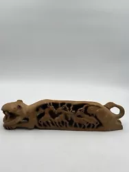 Buy Whittled Cougar Art Piece With African Inset Wildlife Folk Art Hand Crafted Wood • 64.92£