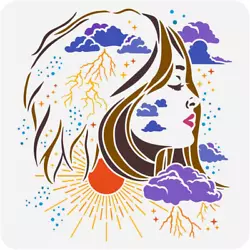 Buy Storm Goddess Painting Stencil 11.8X11.8Inch Reusable Clouds Lightning Sun Star  • 5.38£