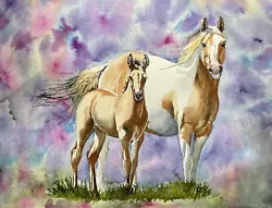 Buy COA Original Art Watercolor Painting Mare & Foal Horse Mustangs 12”x16” Vintage • 126£