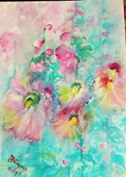 Buy Gouache Painting Of Dream Of Hollyhocks,flowers,orgnl.unframed,new • 10£