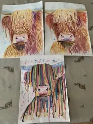 Buy X 3 Highland Cow Paintings  • 15£