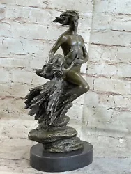 Buy Large European Bronze Sculpture, Young Dad/ Daughter Nude Man Garden Statue Deal • 141.36£