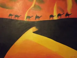Buy Abstract Red Yellow Sunset Deset Camels Large Oil Painting Canvas Modern Art • 27.95£