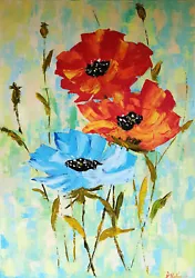 Buy Poppies Painting Floral Original Art Impasto Painting 27 By 20. • 102.20£