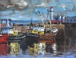 Buy Richard Blowey Original Oil Painting Fishing Boats At Newlyn Harbour Cornish Art • 229£