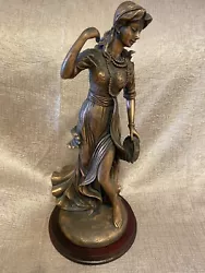 Buy Rare Art Deco Sculpture Gypsy Girl Tambourine Dancer Wood  Base Copper Statue • 79.99£