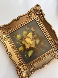 Buy VTG Yellow + Red Flower Floral Oil Painting Gold Framed 15cm X 16cm • 15£