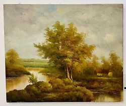 Buy Vintage Signed Oil Painting On Canvas - Landscape Scene - 62cm By 52cm • 75£