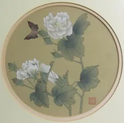 Buy Original Chinese Watercolour On Silk Black Red Butterfly White Flower Signed F&G • 20£