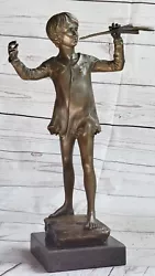 Buy Boy Play The Flute Sculpture Statue Bronze Vintage Copper Figurine Hot Cast • 235.86£