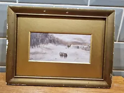 Buy Antique Framed Watercolour English Rural Winter Snow Christmas Highland Cow • 60£