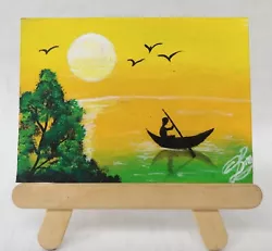 Buy ACEO Original Acrylic Painting BOAT SUNSET Miniature Art Card New • 4.13£