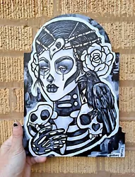 Buy Day Of The Dead Woman Tattoo Art Original Painting Black And White Skeleton  • 278.77£