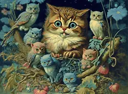 Buy Louis Wain Cat Nightmare 2 Owl Bird Painting Spooky Giclee Art HD 5X7 Print E135 • 8.48£