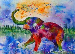 Buy Colourful Elephant   Size 14  X 10  ORIGINAL UNMounted And Unframed Watercolour  • 9.99£