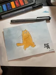 Buy Handmade Watercolour Small Painting Neko Orange Cat • 10£