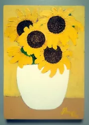 Buy Five Acrylic Sunflowers On MDF Board - (21x29.7cm) - Impressionistic • 40£