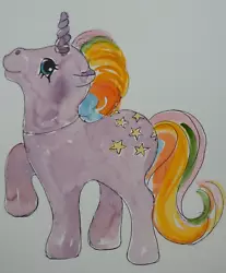 Buy Original Pen Ink & Watercolour Painting A Purple Rainbow Unicorn My Little Pony  • 29.99£