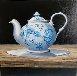 Buy Butterfly Teapot.  David Laurence Original Oil On Canvas Board 8x8ins • 0.99£