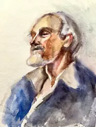 Buy 2000 ORIGINAL Watercolor Male Portrait Small Painting Man Sketch Fine Wal Art VG • 41.43£