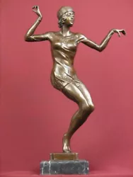 Buy Signed Bronze Sculpture Art Deco Dancer  Highly Detailed  Statue On Marble Base • 226.39£