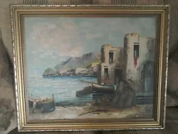 Buy Oil On Board Painting Of A Mediterranean Fishing Village Signed • 50£