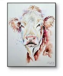 Buy Original Signed Watercolour Painting Hereford Cow New Large By Elle Smith Art  • 45£