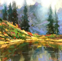 Buy Foggy Mountain Lake Oil Painting Original Landscape Impressionism Art 12x12 • 425.25£