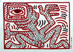 Buy ❤️ Keith Haring - Pop Art - Original Drawing - TV Headed Figure • 145£