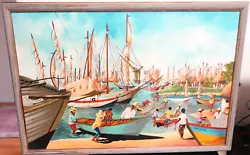 Buy B.jean Baptiste Large Oil On Canvas Haitian Fishing Boat Dock Seascape Painting • 845.77£